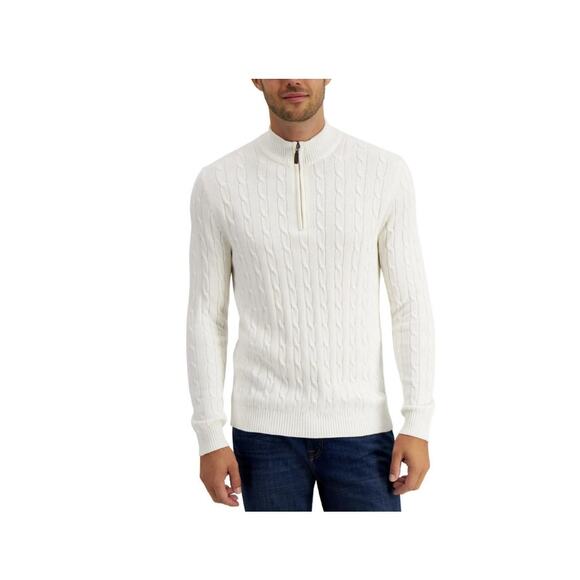 Club Room Off White Quarter Zip Cotton Blend Cable Knit Sweater Men’s XL NWT - Picture 1 of 7